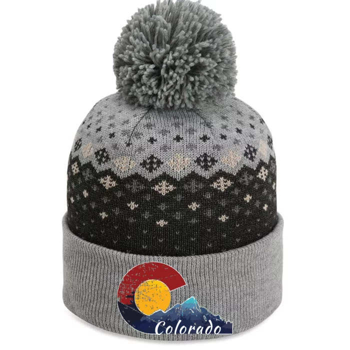 Colorado Flag Themed Mountain Scenery Colorado The Baniff Cuffed Pom Beanie