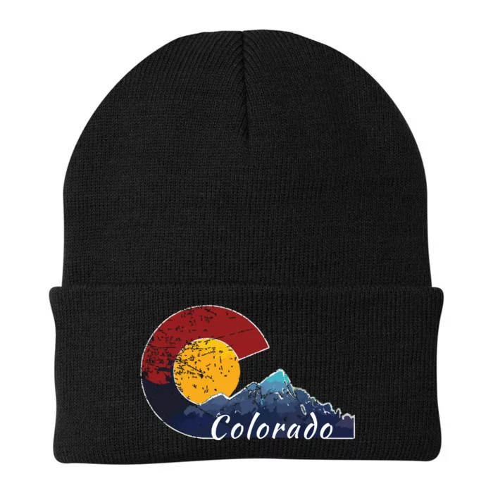 Colorado Flag Themed Mountain Scenery Colorado Knit Cap Winter Beanie