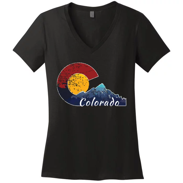 Colorado Flag Themed Mountain Scenery Colorado Women's V-Neck T-Shirt