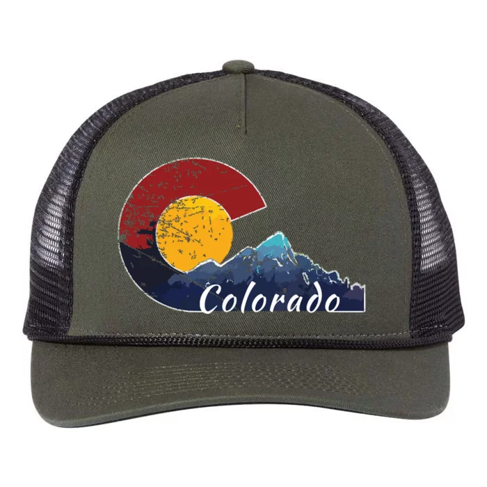 Colorado Flag Themed Mountain Scenery Colorado Retro Rope Trucker Hat Cap