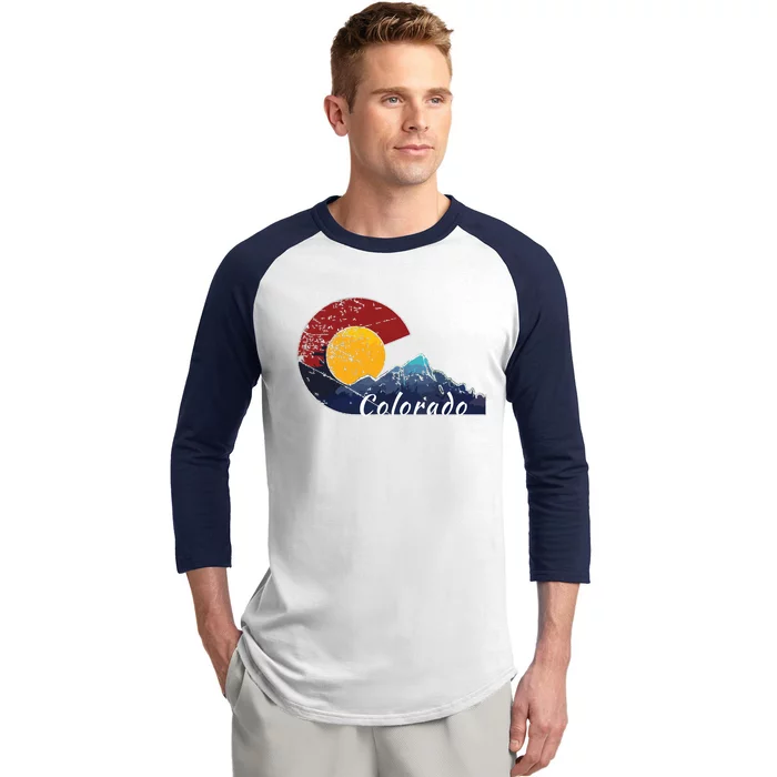 Colorado Flag Themed Mountain Scenery Colorado Baseball Sleeve Shirt