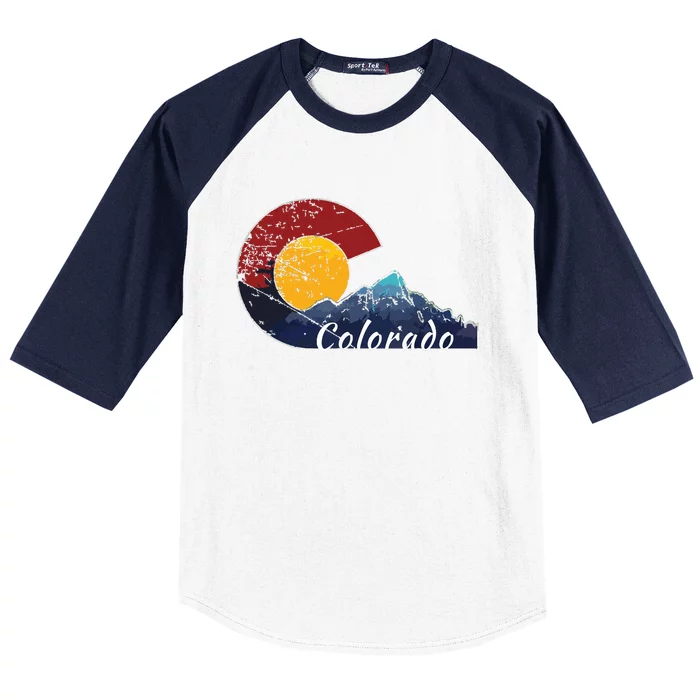 Colorado Flag Themed Mountain Scenery Colorado Baseball Sleeve Shirt