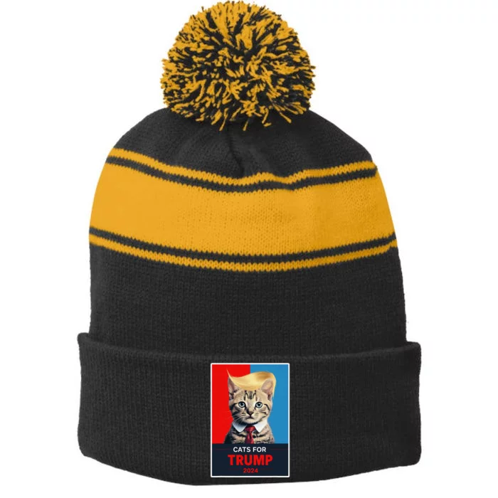 Cats For Trump 2024 Election Gift Stripe Pom Pom Beanie