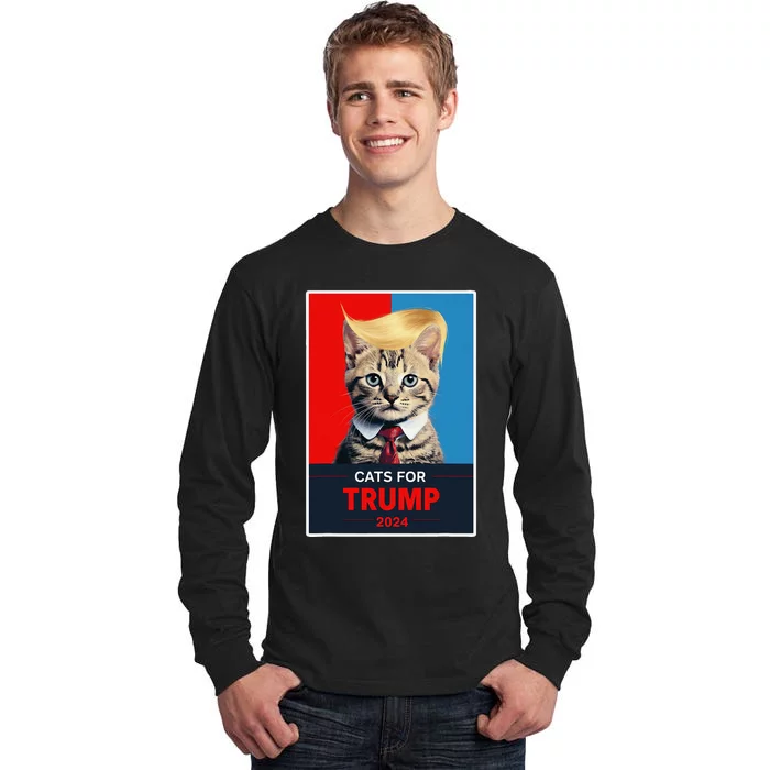 Cats For Trump 2024 Election Gift Tall Long Sleeve T-Shirt