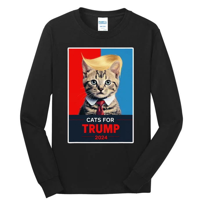 Cats For Trump 2024 Election Gift Tall Long Sleeve T-Shirt