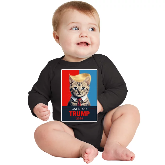 Cats For Trump 2024 Election Funny Trump Cats Lovers Baby Long Sleeve Bodysuit