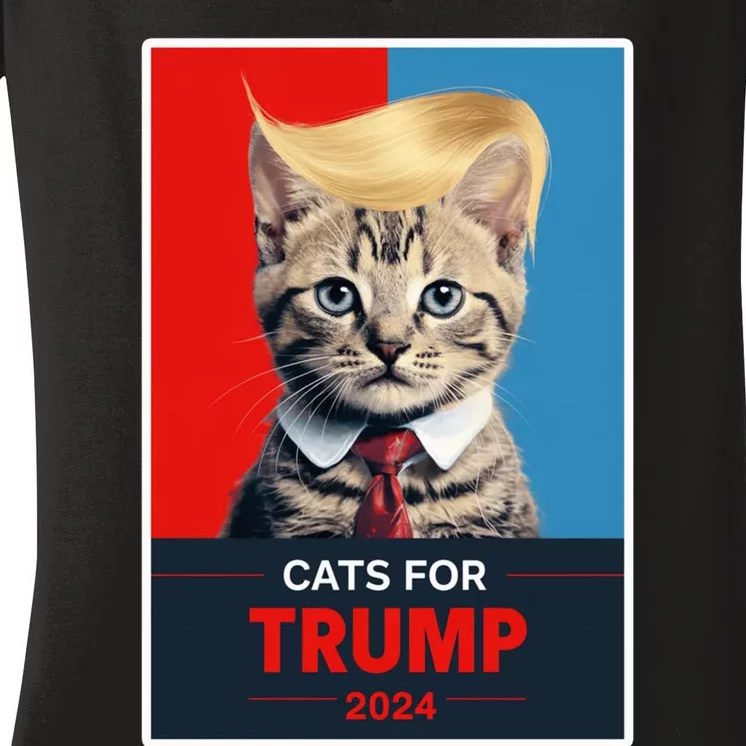 Cats For Trump 2024 Election Funny Trump Cats Lovers Women's V-Neck T-Shirt