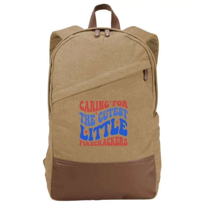 Caring For The Cutest Little Firecrackers 4th Of July Cotton Canvas Backpack