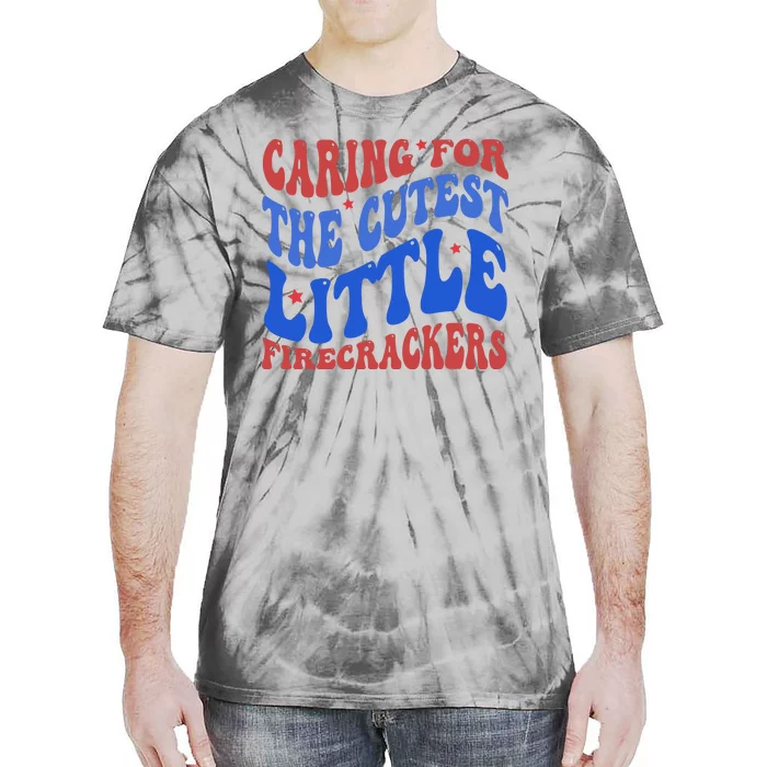 Caring For The Cutest Little Firecrackers 4th Of July Tie-Dye T-Shirt