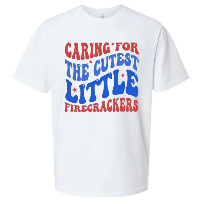 Caring For The Cutest Little Firecrackers 4th Of July Sueded Cloud Jersey T-Shirt