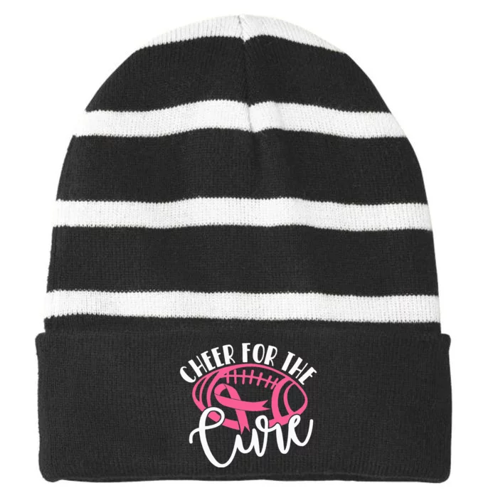 Cheer For The Cure Pink Breast Cancer Awareness Striped Beanie with Solid Band