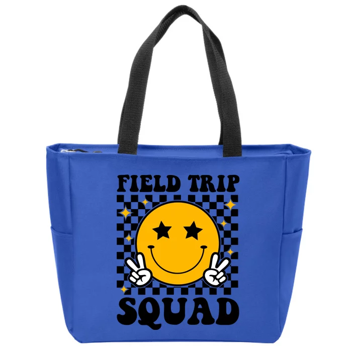 Checkered Field Trip Squad Smiley Face Zip Tote Bag