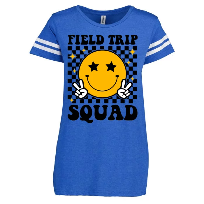 Checkered Field Trip Squad Smiley Face Enza Ladies Jersey Football T-Shirt