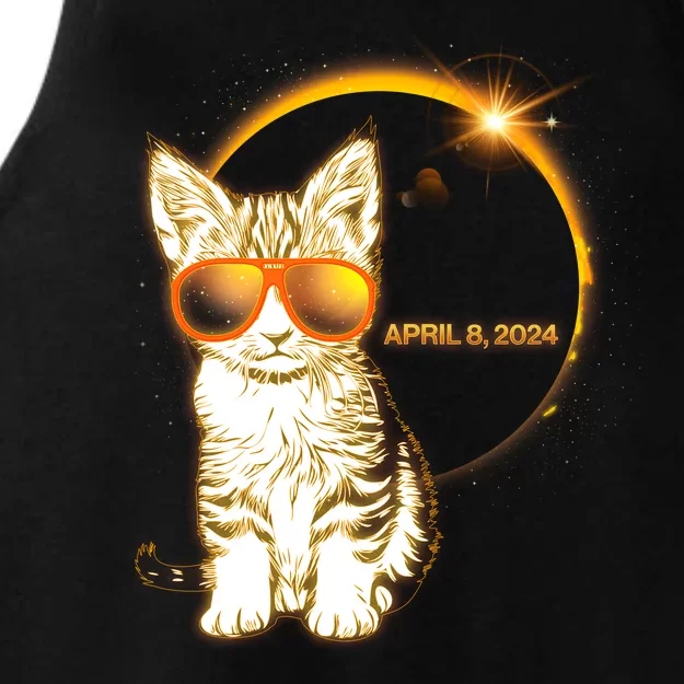 Cool Funny Total Solar Eclipse April 8 2024 Sunglasses Cat Kitten Ladies Tri-Blend Wicking Tank