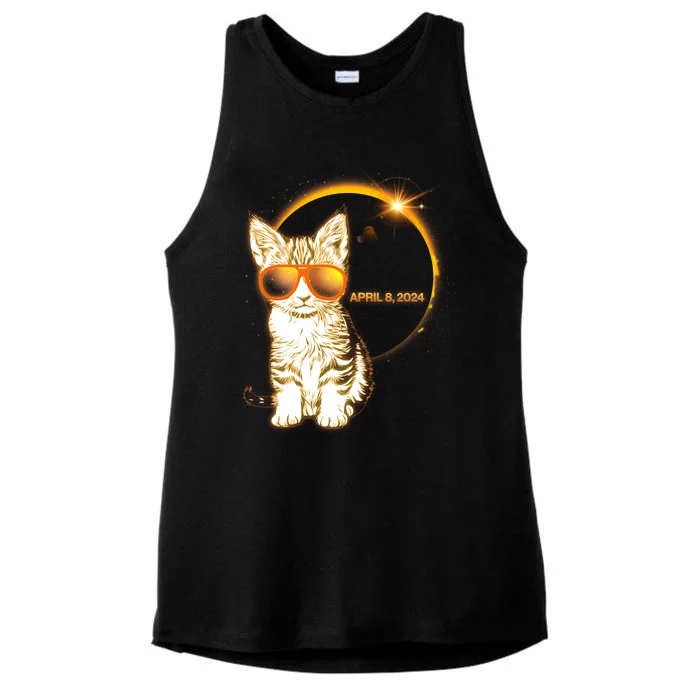 Cool Funny Total Solar Eclipse April 8 2024 Sunglasses Cat Kitten Ladies Tri-Blend Wicking Tank