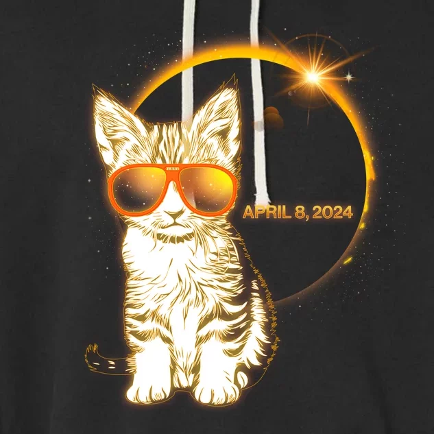 Cool Funny Total Solar Eclipse April 8 2024 Sunglasses Cat Kitten Garment-Dyed Fleece Hoodie