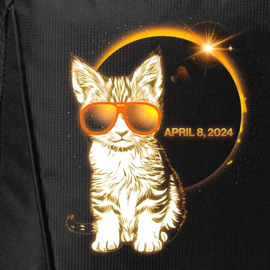 Cool Funny Total Solar Eclipse April 8 2024 Sunglasses Cat Kitten City Backpack