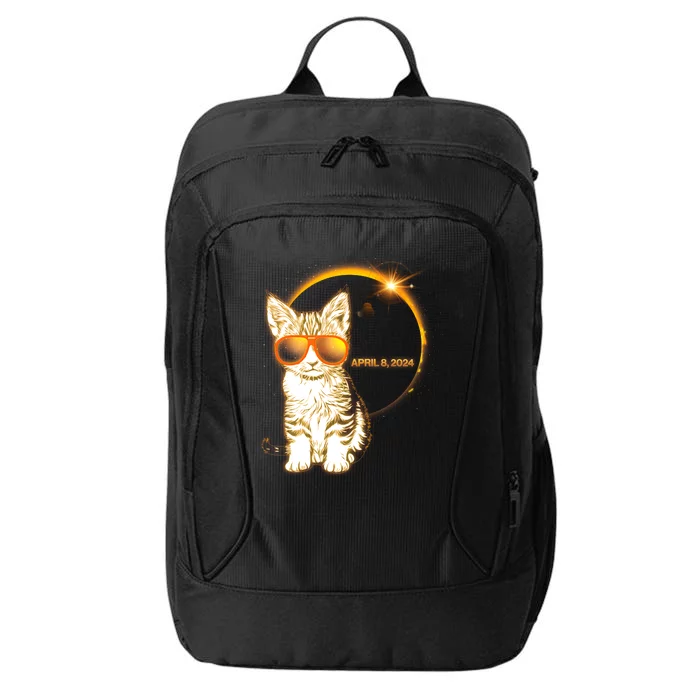 Cool Funny Total Solar Eclipse April 8 2024 Sunglasses Cat Kitten City Backpack