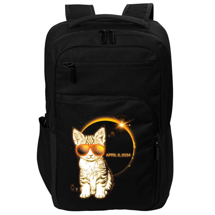 Cool Funny Total Solar Eclipse April 8 2024 Sunglasses Cat Kitten Impact Tech Backpack