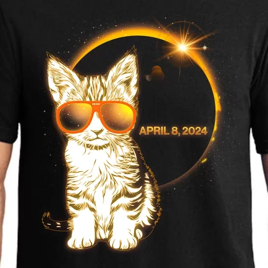 Cool Funny Total Solar Eclipse April 8 2024 Sunglasses Cat Kitten Pajama Set