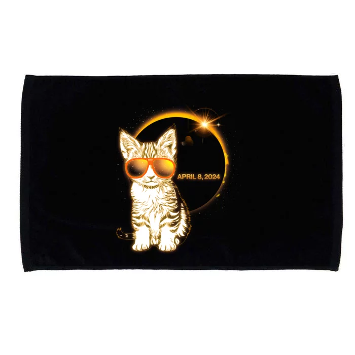 Cool Funny Total Solar Eclipse April 8 2024 Sunglasses Cat Kitten Microfiber Hand Towel