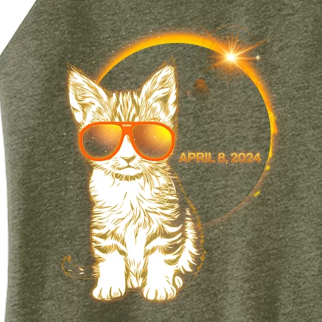 Cool Funny Total Solar Eclipse April 8 2024 Sunglasses Cat Kitten Women’s Perfect Tri Rocker Tank