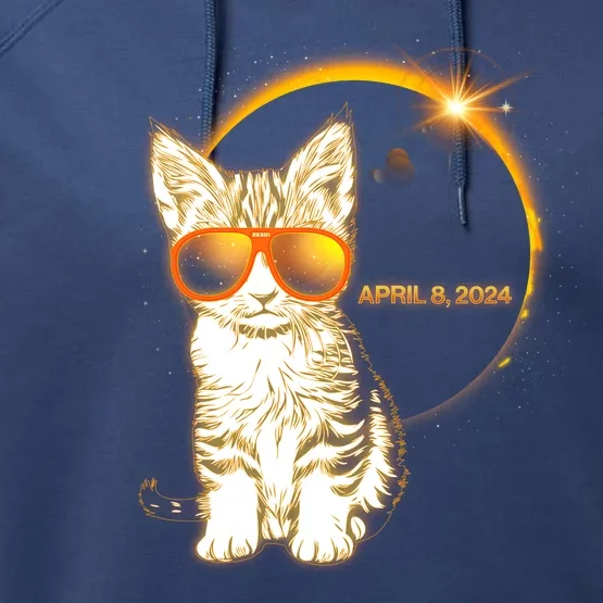 Cool Funny Total Solar Eclipse April 8 2024 Sunglasses Cat Kitten Performance Fleece Hoodie