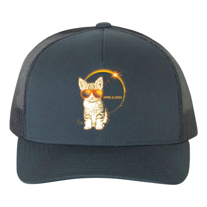 Cool Funny Total Solar Eclipse April 8 2024 Sunglasses Cat Kitten Yupoong Adult 5-Panel Trucker Hat