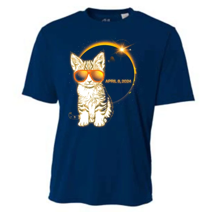 Cool Funny Total Solar Eclipse April 8 2024 Sunglasses Cat Kitten Cooling Performance Crew T-Shirt