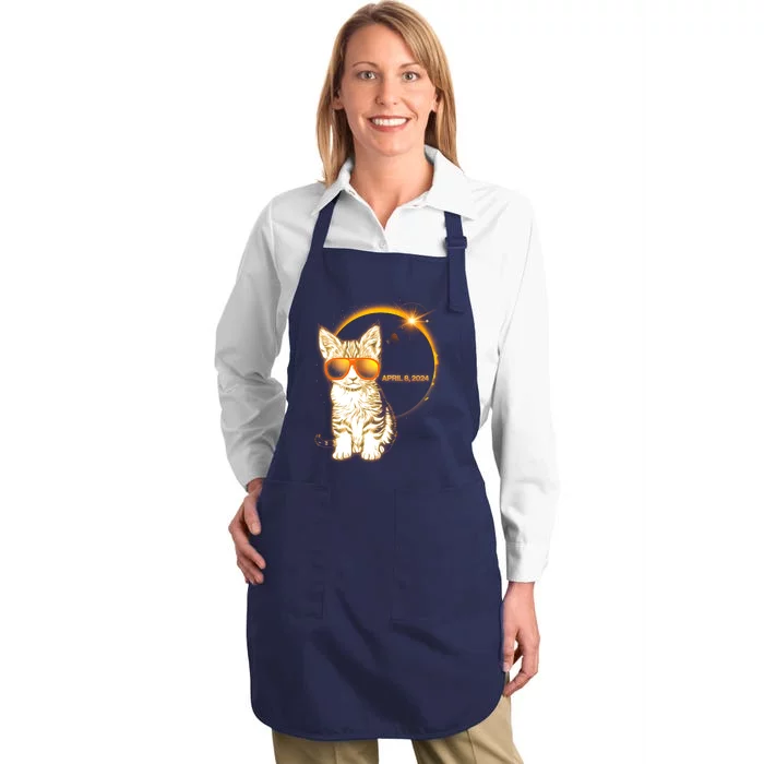 Cool Funny Total Solar Eclipse April 8 2024 Sunglasses Cat Kitten Full-Length Apron With Pocket