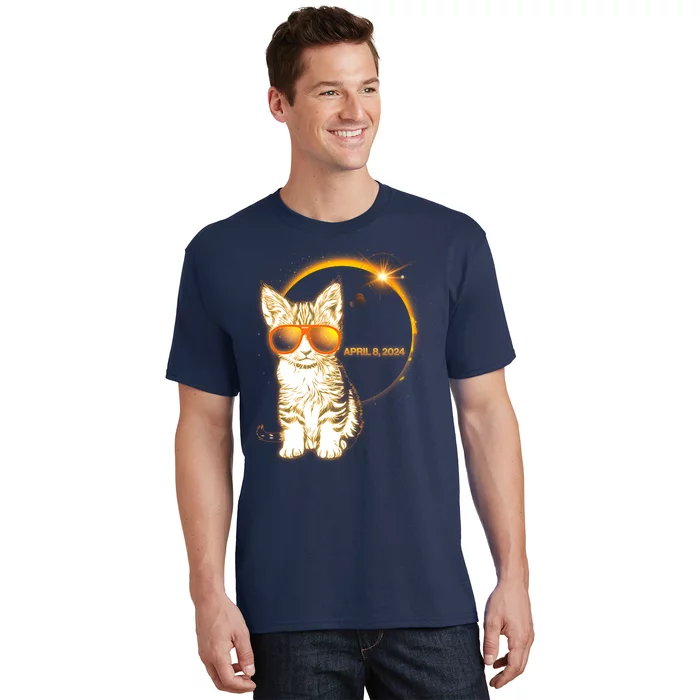 Cool Funny Total Solar Eclipse April 8 2024 Sunglasses Cat Kitten T-Shirt