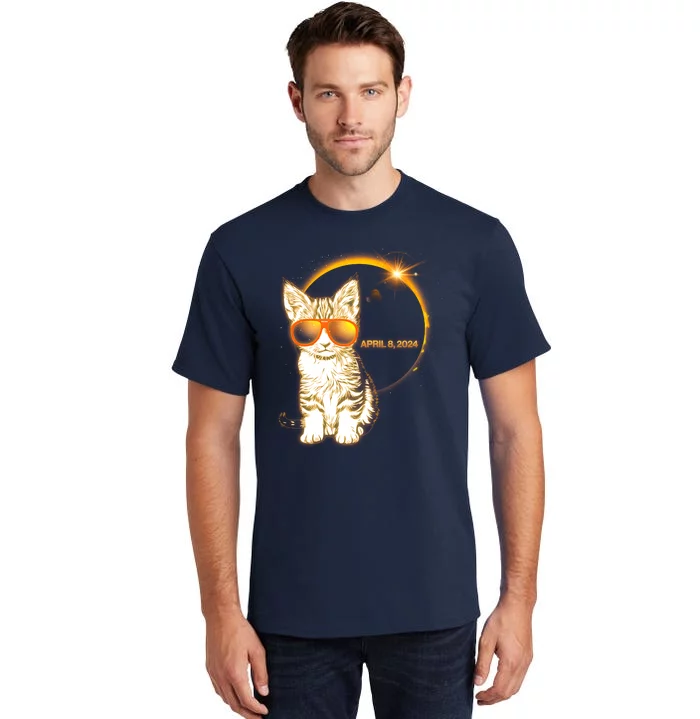 Cool Funny Total Solar Eclipse April 8 2024 Sunglasses Cat Kitten Tall T-Shirt