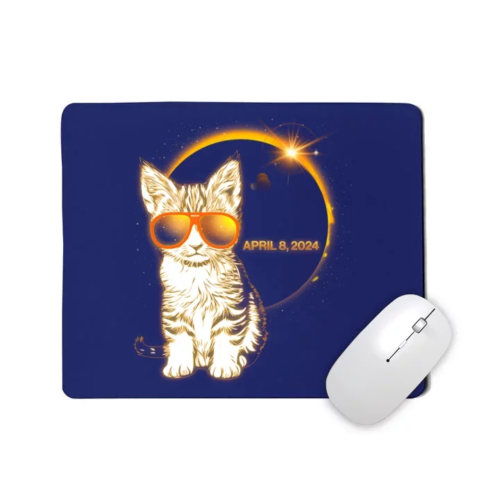 Cool Funny Total Solar Eclipse April 8 2024 Sunglasses Cat Kitten Mousepad