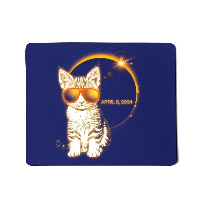 Cool Funny Total Solar Eclipse April 8 2024 Sunglasses Cat Kitten Mousepad