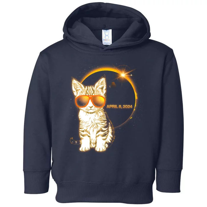 Cool Funny Total Solar Eclipse April 8 2024 Sunglasses Cat Kitten Toddler Hoodie