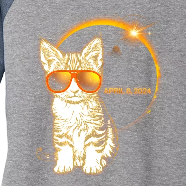 Cool Funny Total Solar Eclipse April 8 2024 Sunglasses Cat Kitten Women's Tri-Blend 3/4-Sleeve Raglan Shirt