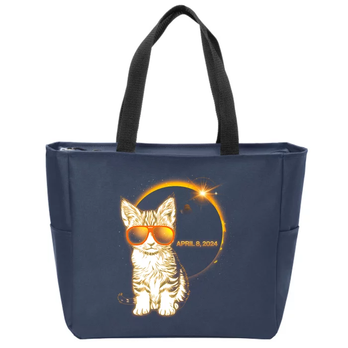 Cool Funny Total Solar Eclipse April 8 2024 Sunglasses Cat Kitten Zip Tote Bag