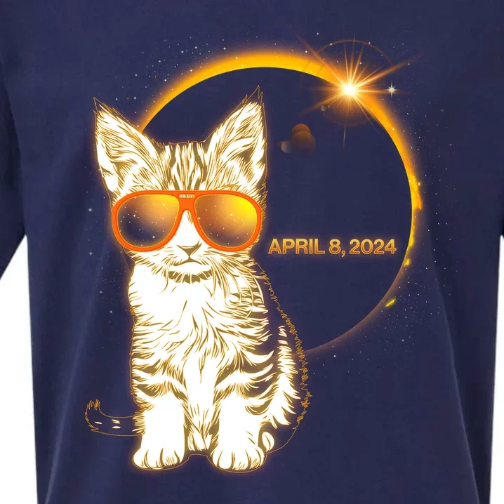 Cool Funny Total Solar Eclipse April 8 2024 Sunglasses Cat Kitten Sueded Cloud Jersey T-Shirt