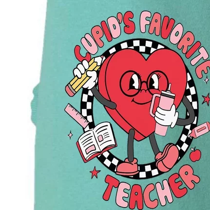 Cupids Favorite Teacher Cute Heart Valentines Day Doggie 3-End Fleece Hoodie