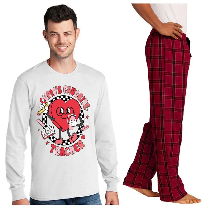 Cupids Favorite Teacher Cute Heart Valentines Day Long Sleeve Pajama Set