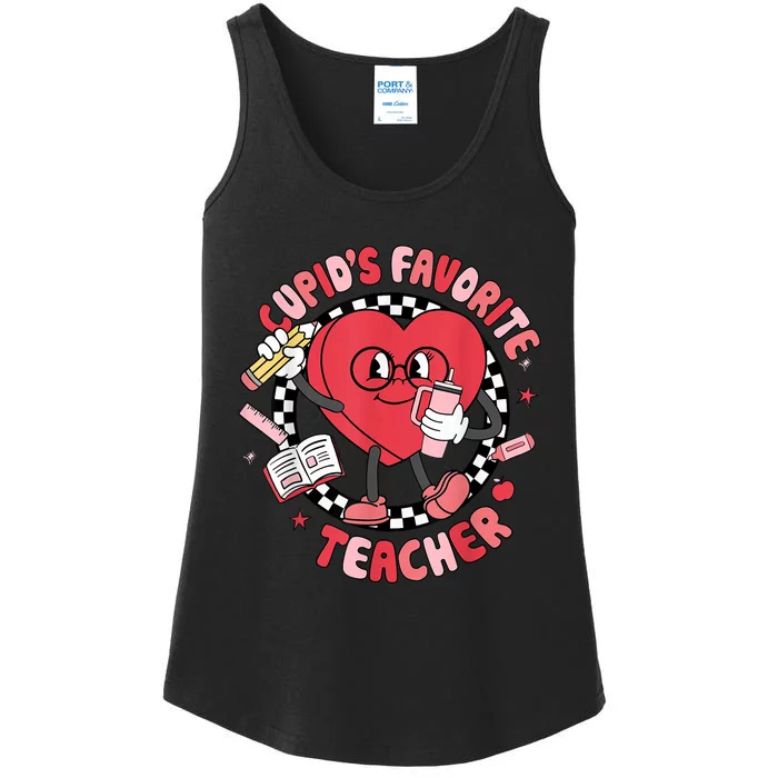 Cupids Favorite Teacher Cute Heart Valentines Day Ladies Essential Tank