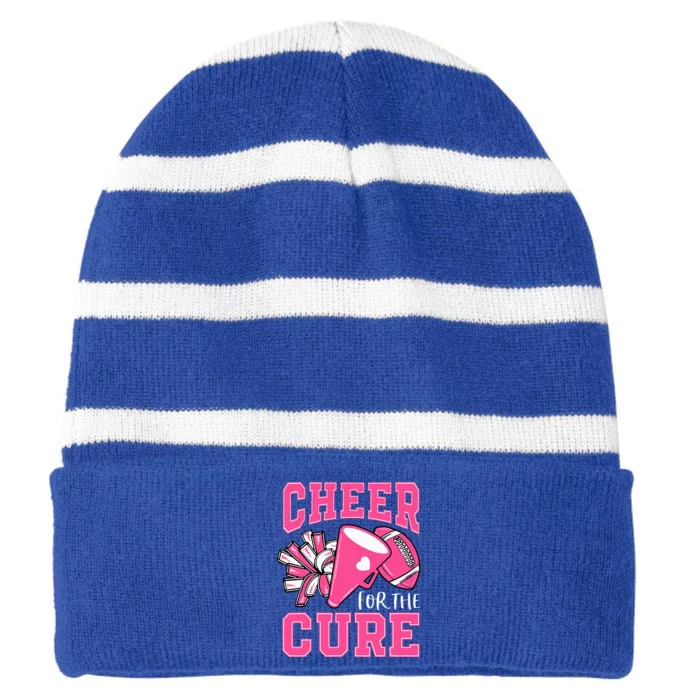 Cheer For The Cure Breast Cancer Awareness Cheerleader Funny Striped Beanie with Solid Band