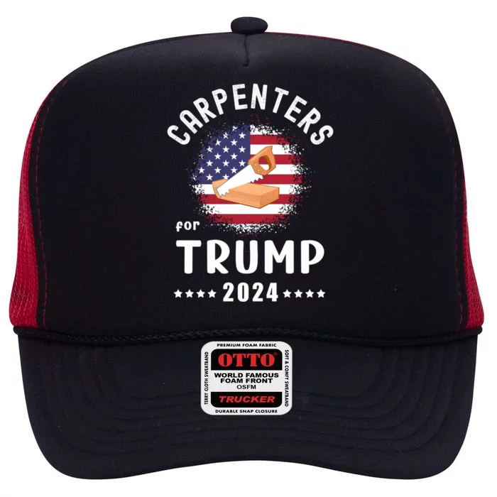 Carpenters For Trump 2024 American Flag Vote Trump Gift High Crown Mesh Trucker Hat