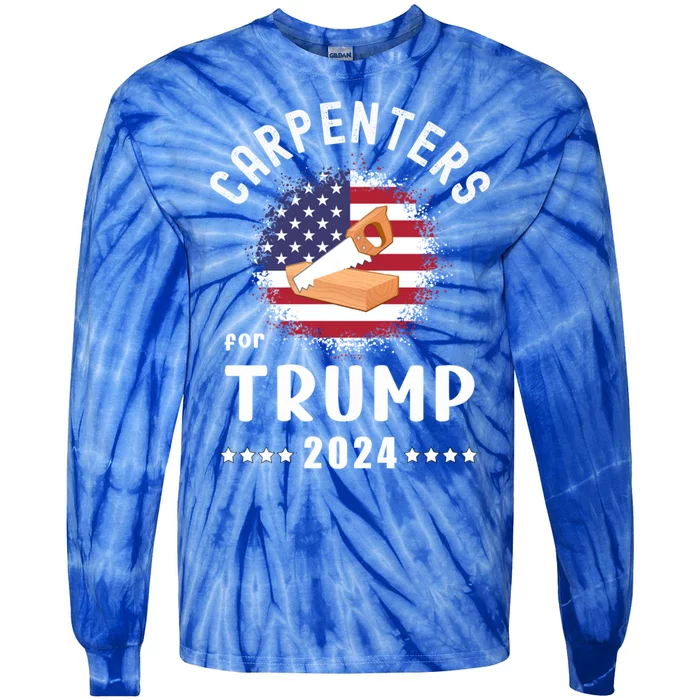 Carpenters For Trump 2024 American Flag Vote Trump Gift Tie-Dye Long Sleeve Shirt