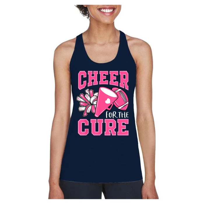 Cheer For The Cure Breast Cancer Awareness Cheerleader Funny Women's Racerback Tank