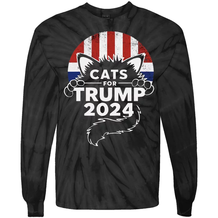 Cats For Trump 2024 Tie-Dye Long Sleeve Shirt