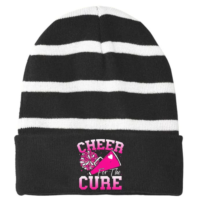 Cheer For The C.U.R.E Sport Breast Cancer Awareness Cheerleader Striped Beanie with Solid Band