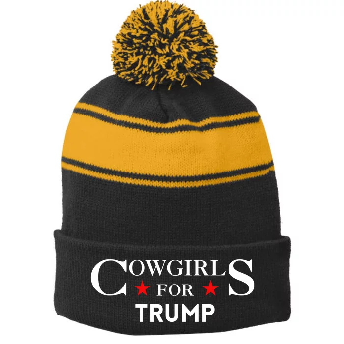 Cowgirls For Trump 2024 Stripe Pom Pom Beanie