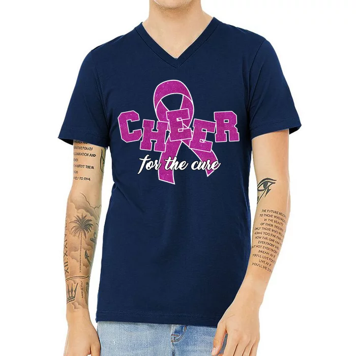 Cheer For The Cure Breast Cancer Awareness Ribbon V-Neck T-Shirt