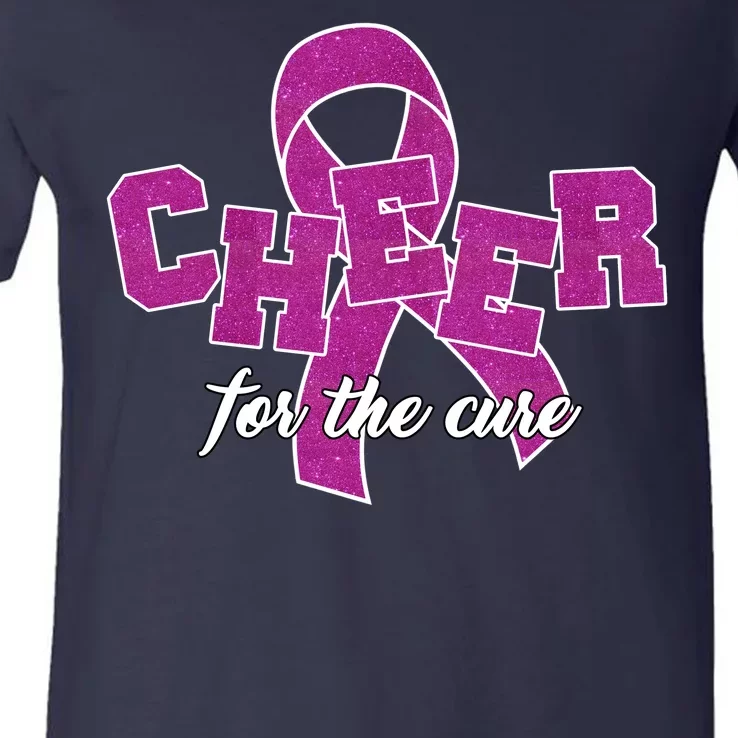 Cheer For The Cure Breast Cancer Awareness Ribbon V-Neck T-Shirt